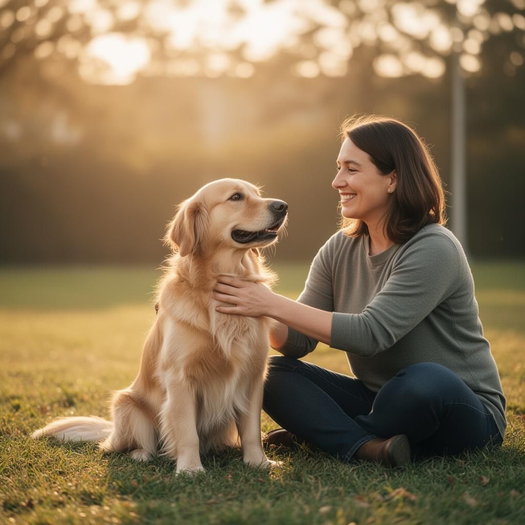 Golden retriever therapy dog providing comfort to a person in a modern healthcare setting